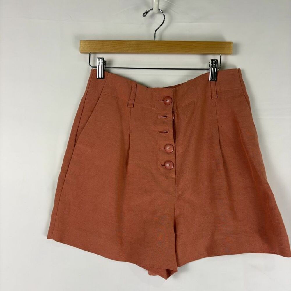 Sezane Rust Button-Front High-Waist Shorts - Picture 2 of 8